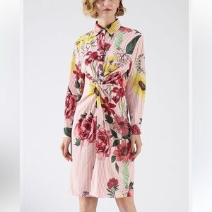 Zara Striped Floral Dress Size Small